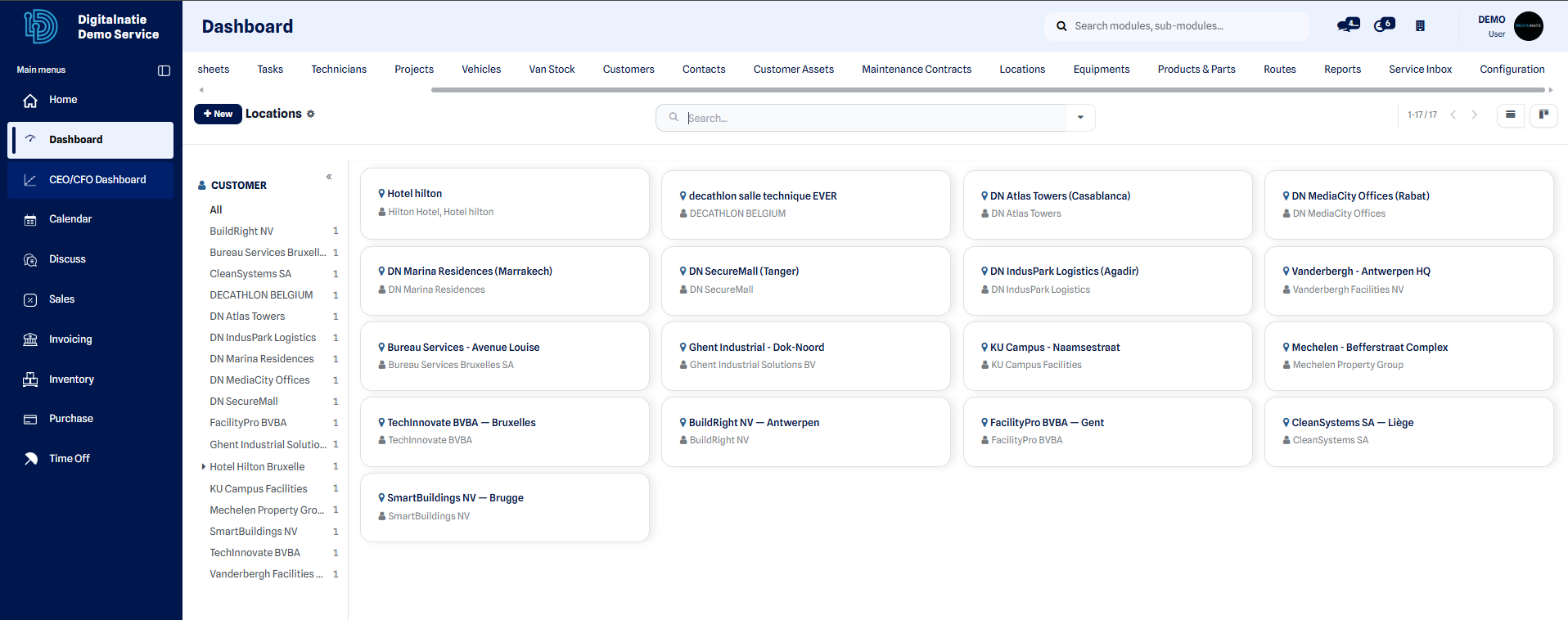 Vue kanban des sites regroupés par carte